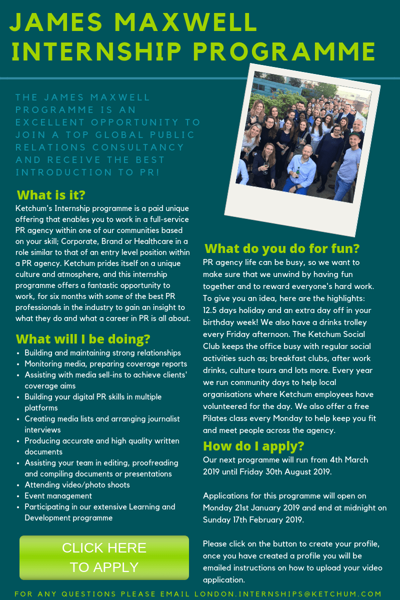 europe pr internships and the james maxwell programme ketchum best pr internships