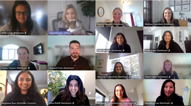 Video conference squares with people smiling