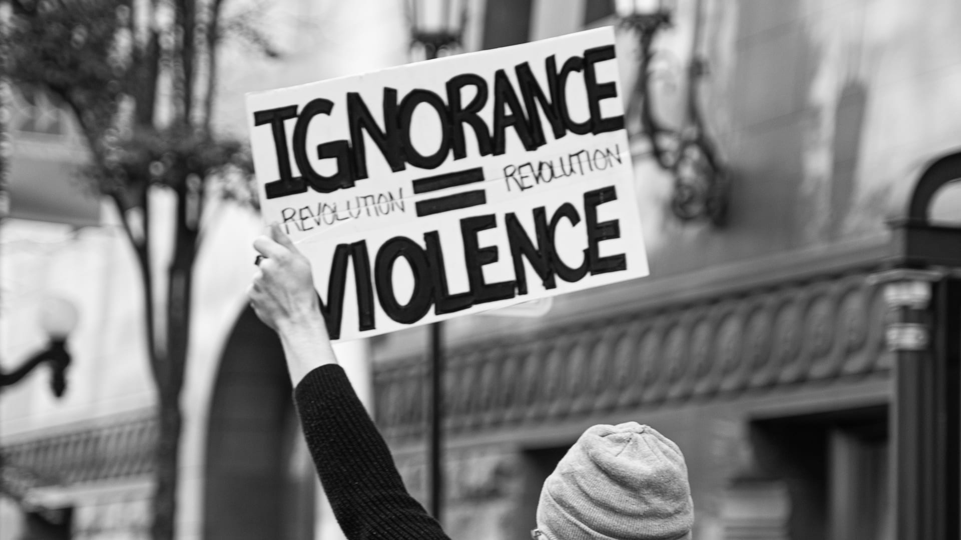 Protest Sign: Ignorance = Violence